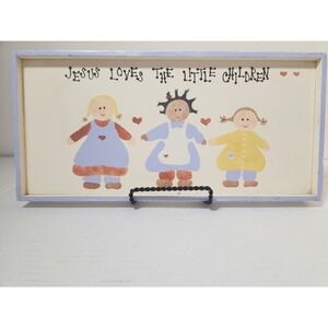 Religious Folk Art Jesus Loves the Little Children of the World Frame 13.2 X 6.3